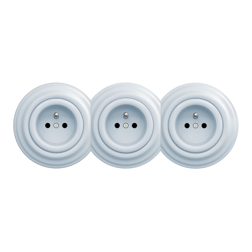 Kliklap - 3-voudige retro wandcontactdoos met afdekraam, 230V, blauw