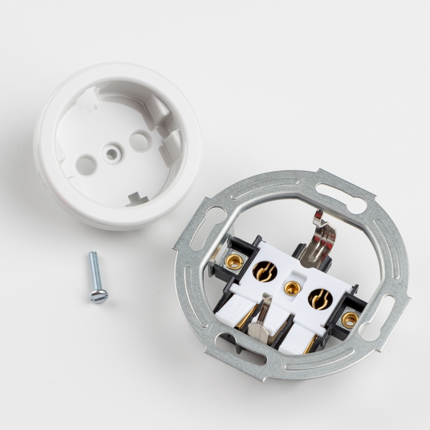 Kliklap - Driedubbele retro-wandcontactdoos voor huishoudelijk gebruik met SCHUKO-frame 230V keramiek wit