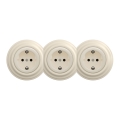Kliklap - Drievoudig retro stopcontact met afdekraam SCHUKO 230V beige