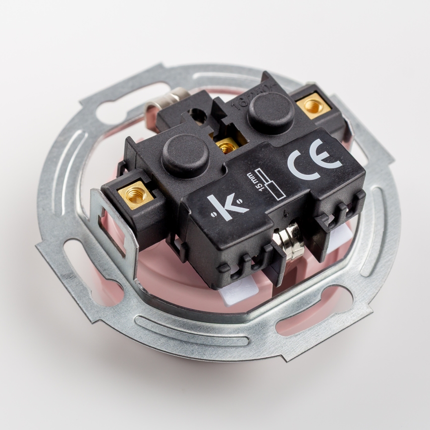 Kliklap - Drievoudig retro stopcontact met afdekraam, SCHUKO 230V, oudroze