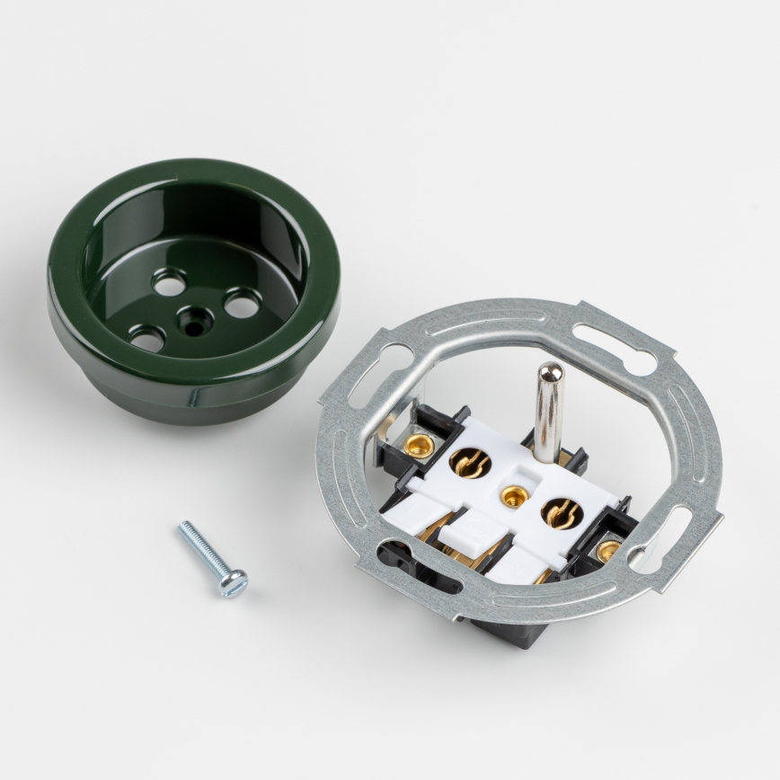 Kliklap - Drievoudige retro wandcontactdoos met afdekraam 230V groen