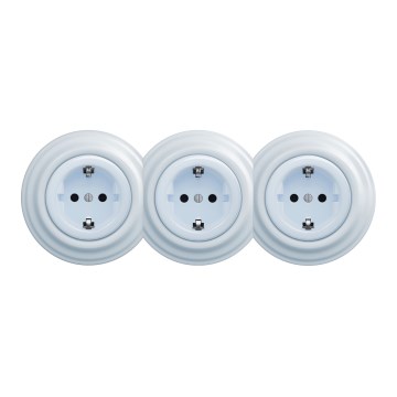 Kliklap - Drievoudige retro-wandcontactdoos met afdekraam, SCHUKO 230 V, blauw