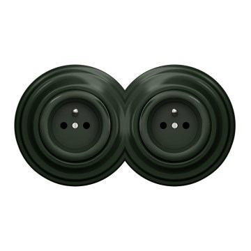 Kliklap - Dubbel retro stopcontact met afdekraam 230V groen