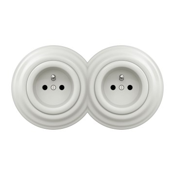 Kliklap - Dubbel retro stopcontact met afdekraam 230V wit