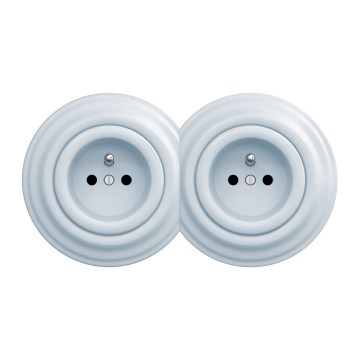 Kliklap - Dubbel retro-stopcontact met rand, 230V, blauw