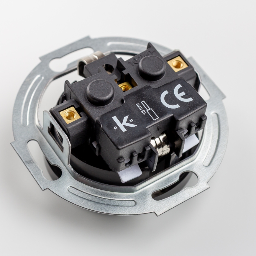 Kliklap - Dubbel retro wandcontactdoos voor huishoudelijk gebruik met frame, SCHUKO, 230 V, zwart