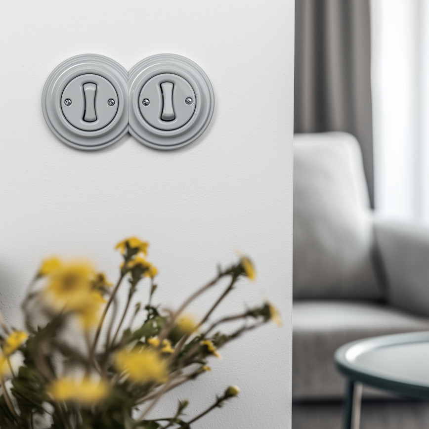 Kliklap - Dubbele retro eenpolige schakelaar met afdekraam nr. 1, grijs