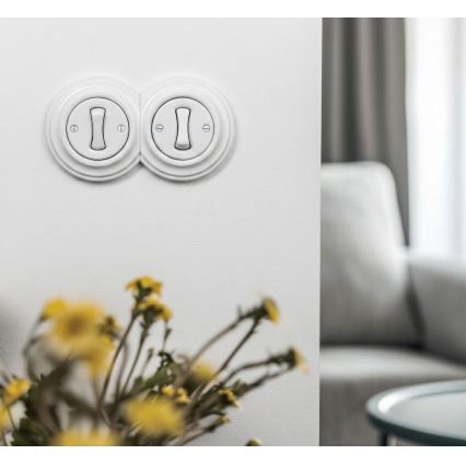 Kliklap - Dubbele retro-eenpolige schakelaar met lijst nr. 1, sneeuwwit