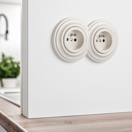 Kliklap - Dubbele retro wandcontactdoos met afdekraam 230V beige