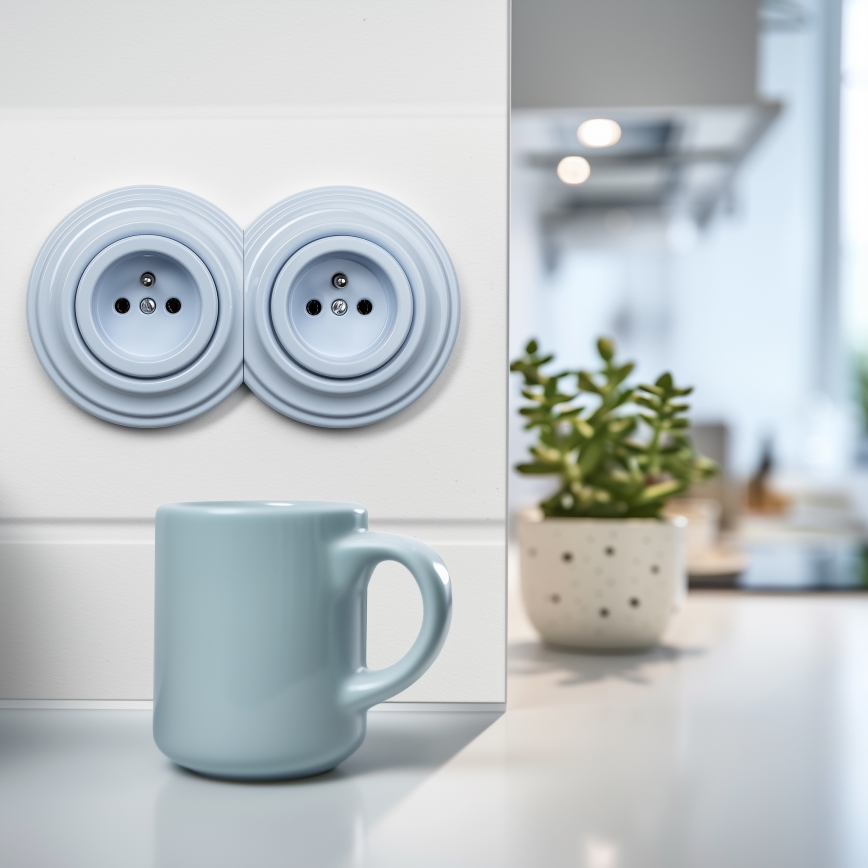 Kliklap - Dubbele retro-wandcontactdoos met afdekraam 230V, blauw