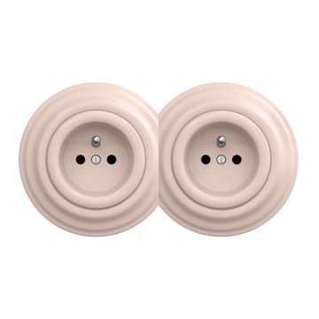 Kliklap - Dubbele retro wandcontactdoos met afdekraam 230V oudroze