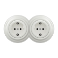 Kliklap - Dubbele retro-wandcontactdoos met afdekraam SCHUKO 230V/16A, wit keramiek