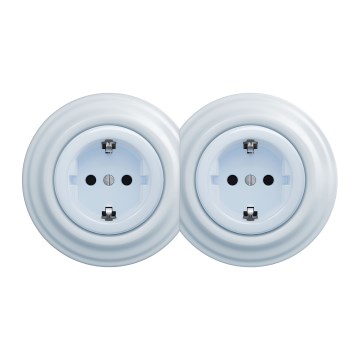 Kliklap - Dubbele retro wandcontactdoos met afdekraam, SCHUKO 230V, blauw