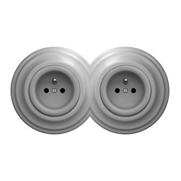 Kliklap - Dubbele retro-wandcontactdoos met frame, 230V, grijs