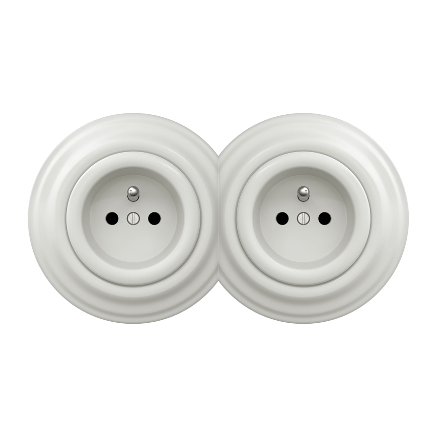 Kliklap - Dubbele retro-wandcontactdoos met frame 230V wit
