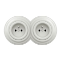 Kliklap - Dubbele retro-wandcontactdoos voor huishoudelijk gebruik met afdekraam 230 V wit