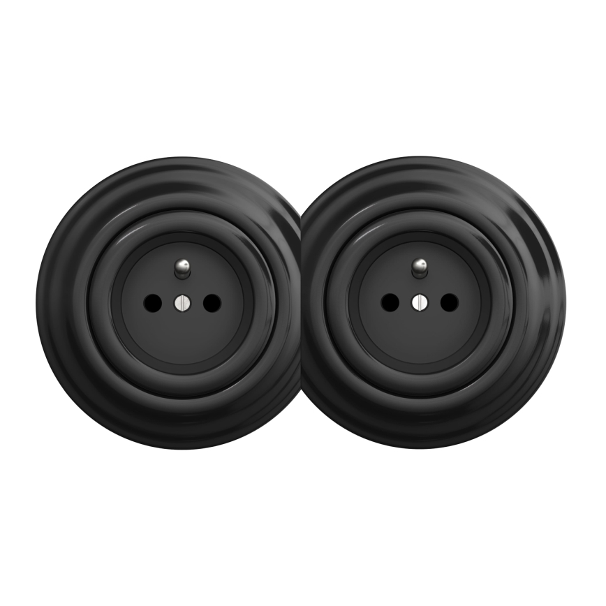 Kliklap - Dubbele retro-wandcontactdoos voor thuis met frame nr. 1, zwart