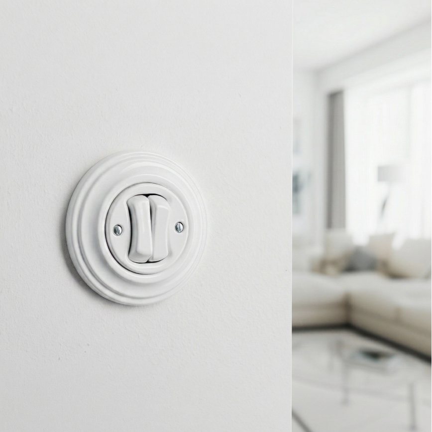 Kliklap - Interrupteur double rétro avec cadre blanc neige