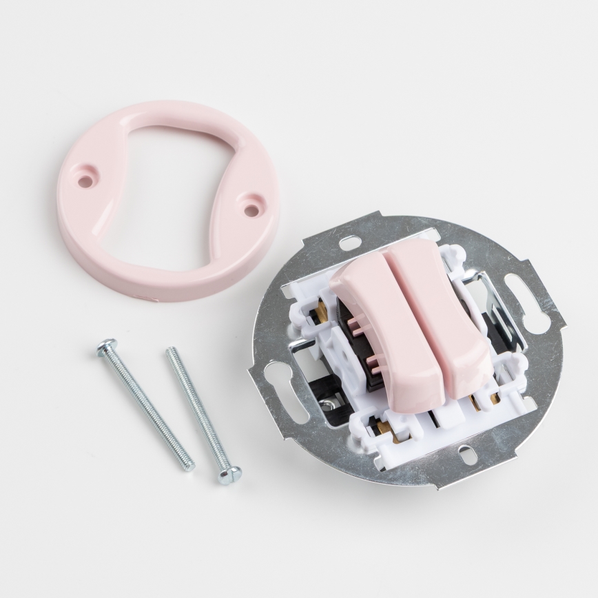 Kliklap - Interrupteur double rétro avec cadre en vieux rose