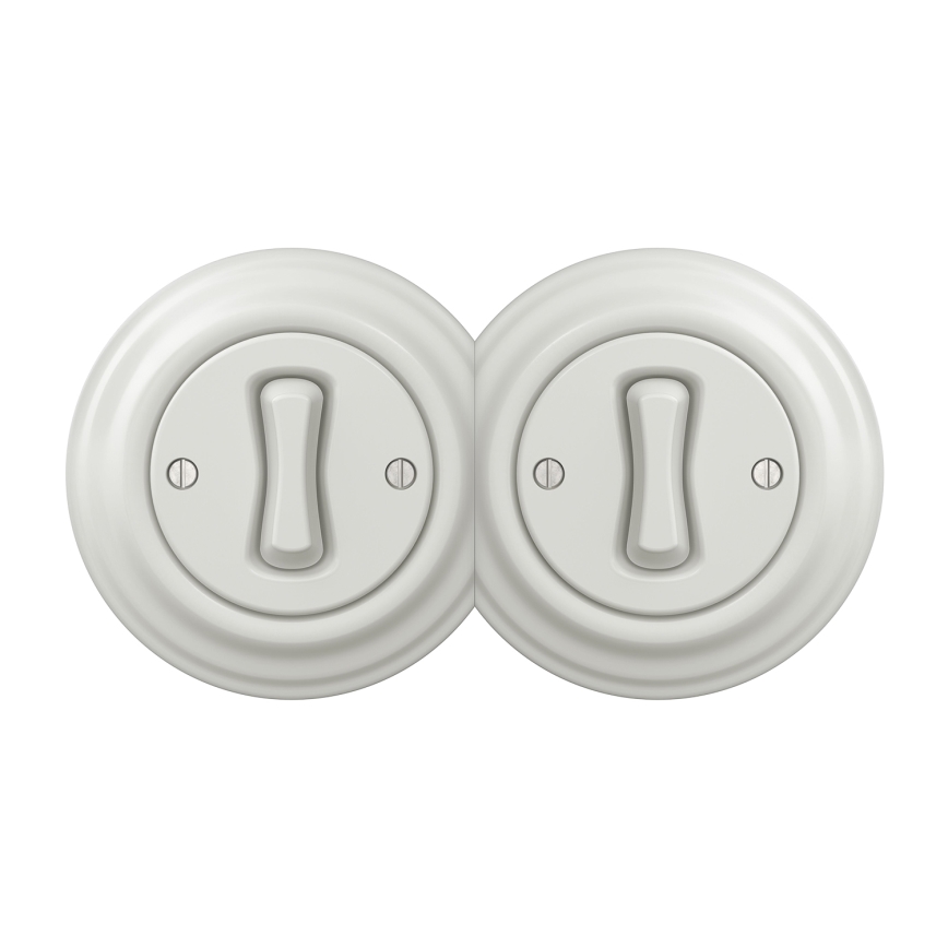Kliklap - Interrupteur double unipolaire au style rétro avec cadre n° 1, blanc
