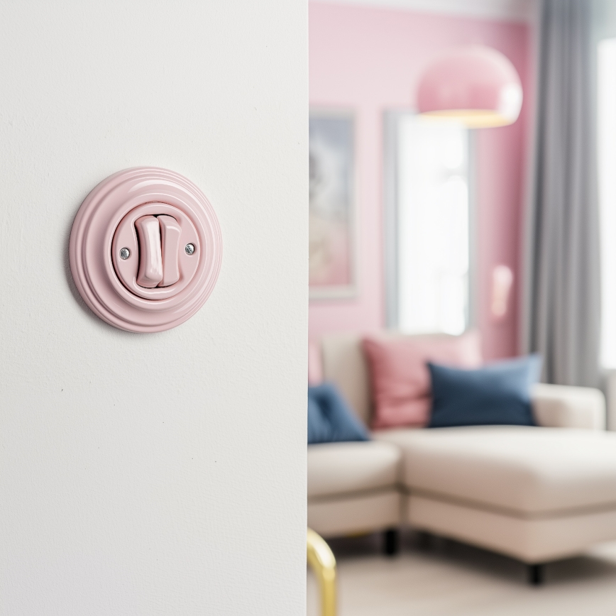 Kliklap - Interrupteur double va-et-vient au design rétro élégant avec cadre n° 6+6, coloris vieux rose