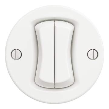 Kliklap - Interrupteur double va-et-vient rétro sans cadre n° 6+6, blanc neige