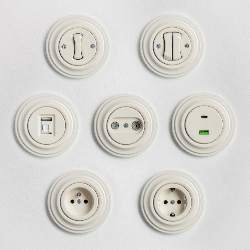 Kliklap - Interrupteur rétro pour escalier avec cadre n° 6, beige