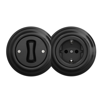 Kliklap - Interrupteur unipolaire n° 1 et prise SCHUKO 230 V avec cadre noir