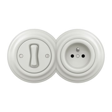 Kliklap - Interrupteur unipolaire rétro n° 1 et prise 230 V avec cadre en céramique blanc