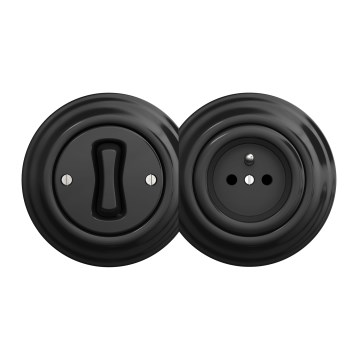 Kliklap - Interrupteur unipolaire rétro n° 1 et prise 230 V avec cadre noir
