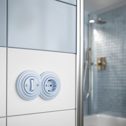 Kliklap - Interrupteur unipolaire rétro n° 1 et prise SCHUKO 230 V avec cadre bleu