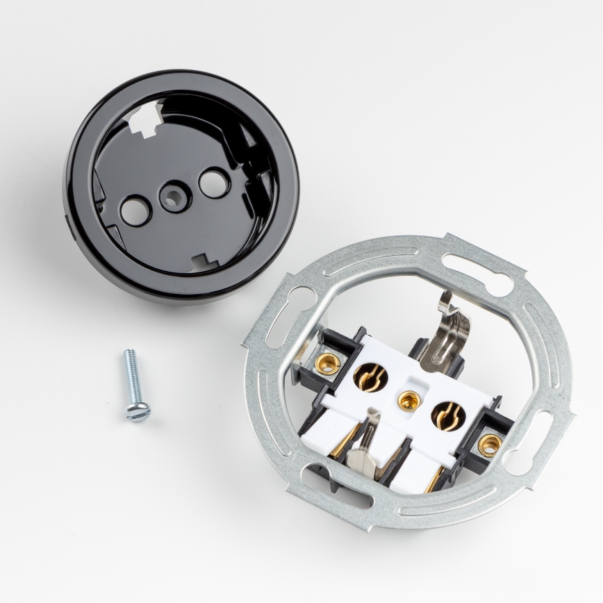 Kliklap - Interrupteur unipolaire rétro n° 1 et prise SCHUKO 230 V avec cadre noir