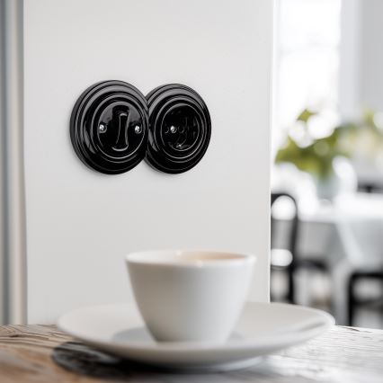 Kliklap - Interrupteur unipolaire rétro n° 1 et prise SCHUKO 230 V avec cadre noir