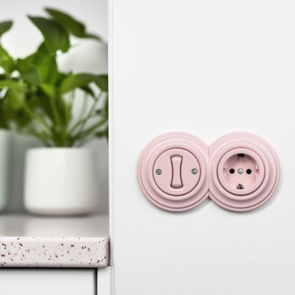 Kliklap - Interrupteur unipolaire rétro n° 1 et prise SCHUKO 230 V avec cadre, vieux rose