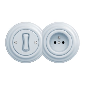 Kliklap - Interrupteur unipolaire rétro n°1 et prise 230 V avec cadre, bleu