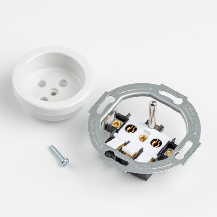 Kliklap - Interrupteur unipolaire rétro n°1 et prise 230V avec cadre blanc neige