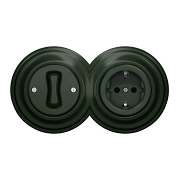 Kliklap - Interrupteur unipolaire rétro n°1 et prise SCHUKO 230 V avec cadre vert