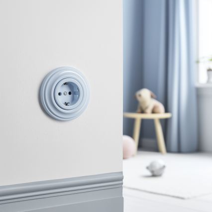 Kliklap - Prise domestique rétro avec cadre SCHUKO 230V/16A, bleue