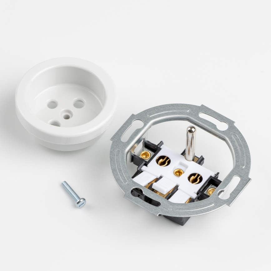 Kliklap - Prise domestique rétro sans cadre 230 V céramique blanche