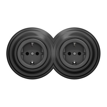Kliklap - Prise double murale rétro avec cadre SCHUKO 230 V anthracite