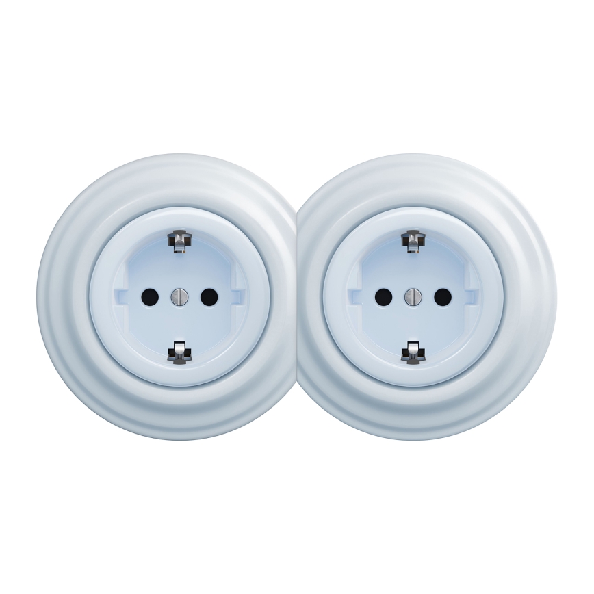 Kliklap - Prise double murale rétro pour usage domestique, cadre SCHUKO 230 V, bleue