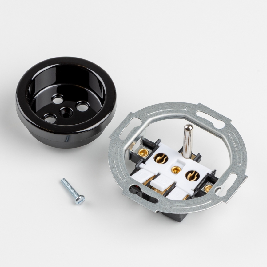 Kliklap - Prise murale double au style rétro avec plaque n°1, finition noire