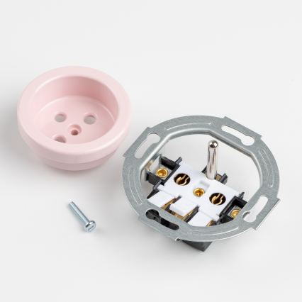 Kliklap - Prise murale double rétro avec cadre, 230 V, vieux rose