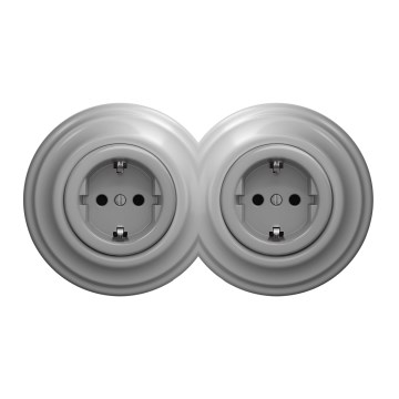Kliklap - Prise murale double rétro avec cadre SCHUKO 230 V gris