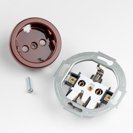 Kliklap - Prise murale double rétro SCHUKO 230 V avec cadre, marron