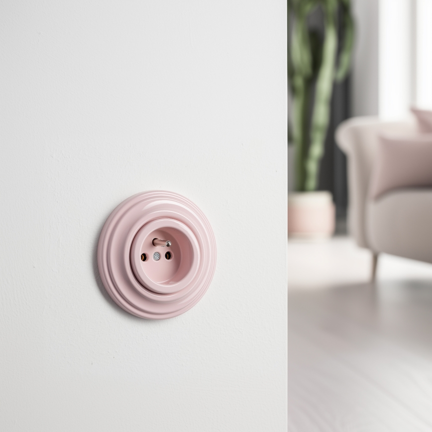 Kliklap - Prise murale rétro avec cadre 230 V, rose poudré