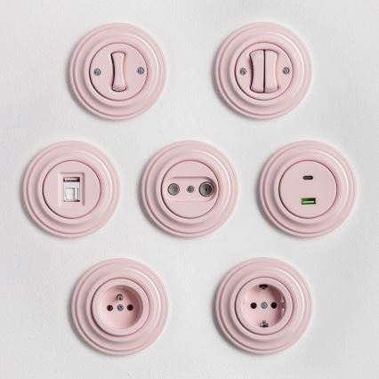 Kliklap - Prise murale rétro avec cadre 230 V, rose poudré