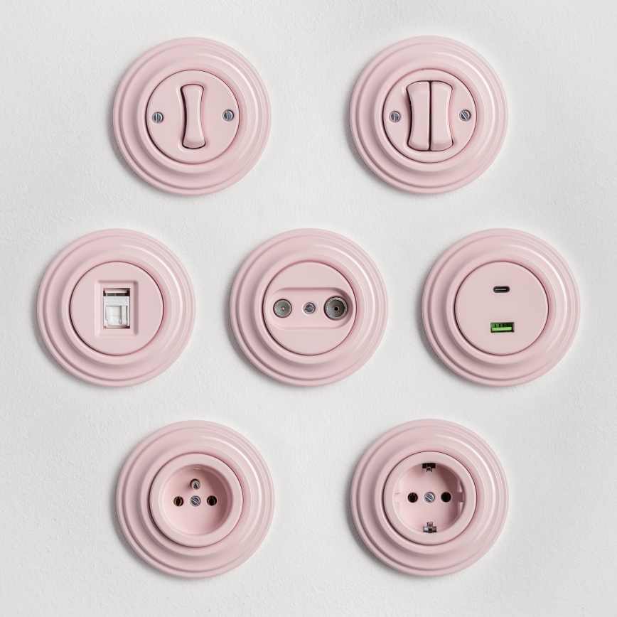 Kliklap - Prise murale rétro avec cadre 230 V, rose poudré