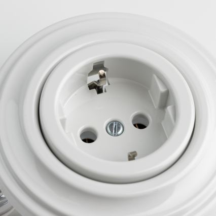 Kliklap - Prise murale rétro avec plaque SCHUKO 230V/16A, céramique blanche