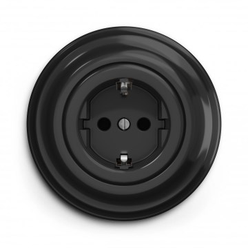 Kliklap - Prise murale rétro pour intérieur avec cadre SCHUKO, 230 V/16 A, finition noire